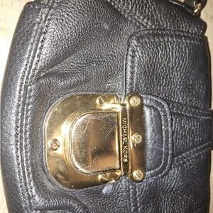 MICHAEL KORS Black Leather CHARLTON Small Crossbody Bag PURSE Gold Clasp